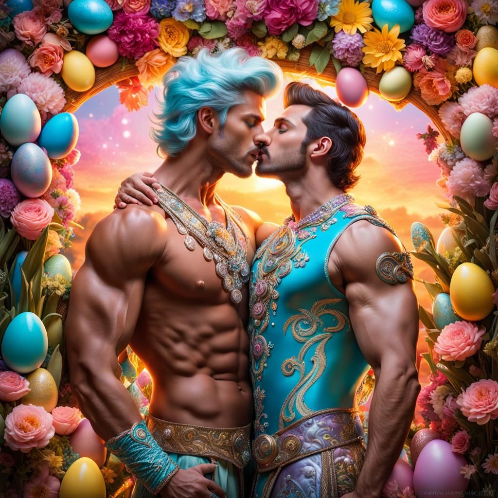 Bioluminescent Kiss in a Pastel Fantasy Garden