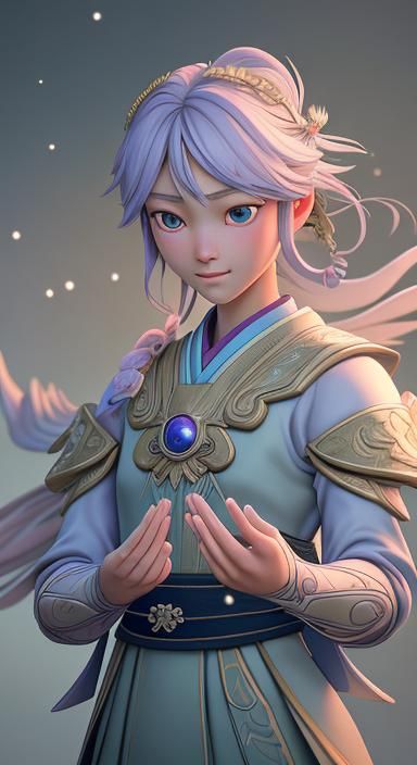 Androgynous Anime Figure in Dreamlike 3D Art