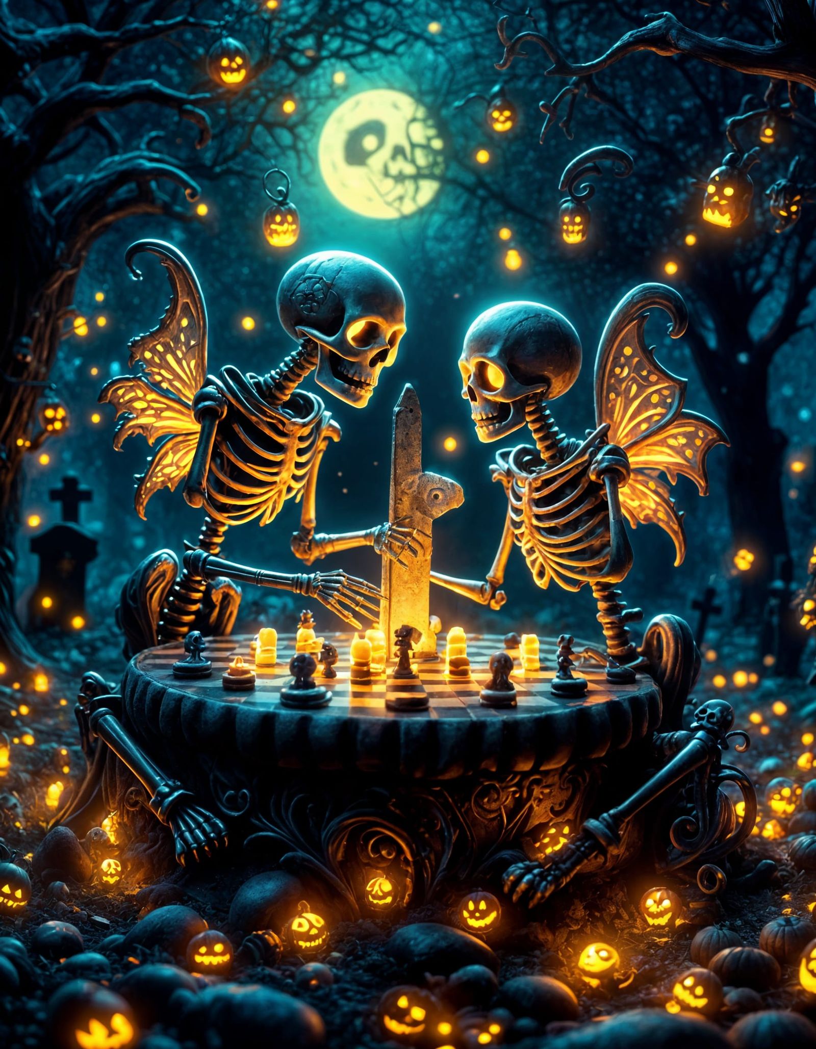 Cute Ghosts and Skeletons Play Checkers