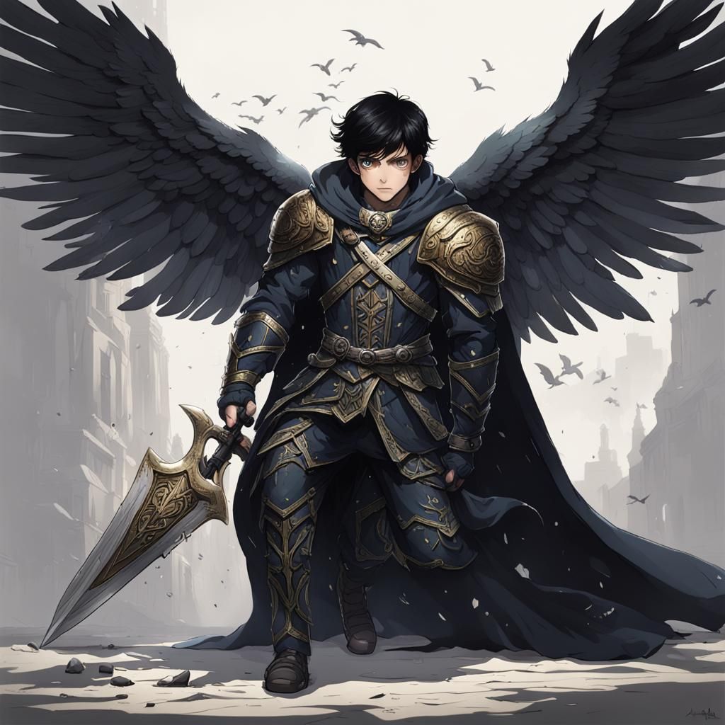 Fallen Aasimar Boy with Black Hair