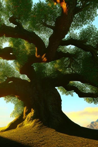 Dryad as Yggdrasil Tree of Life in Photorealistic Style