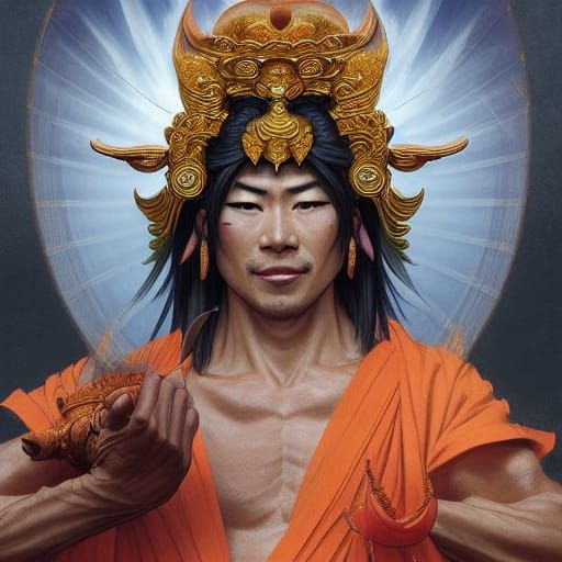 Bishamonten: Japanese Warrior God Portrait in Digital Art