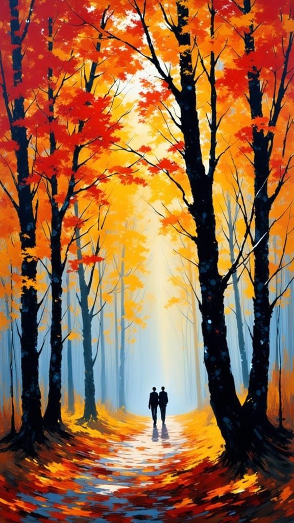 Vibrant Autumn Trees in Misty November Light