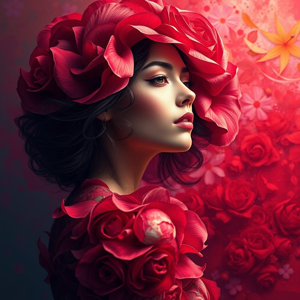 Rose Woman in Hyperrealistic Splash Art Style
