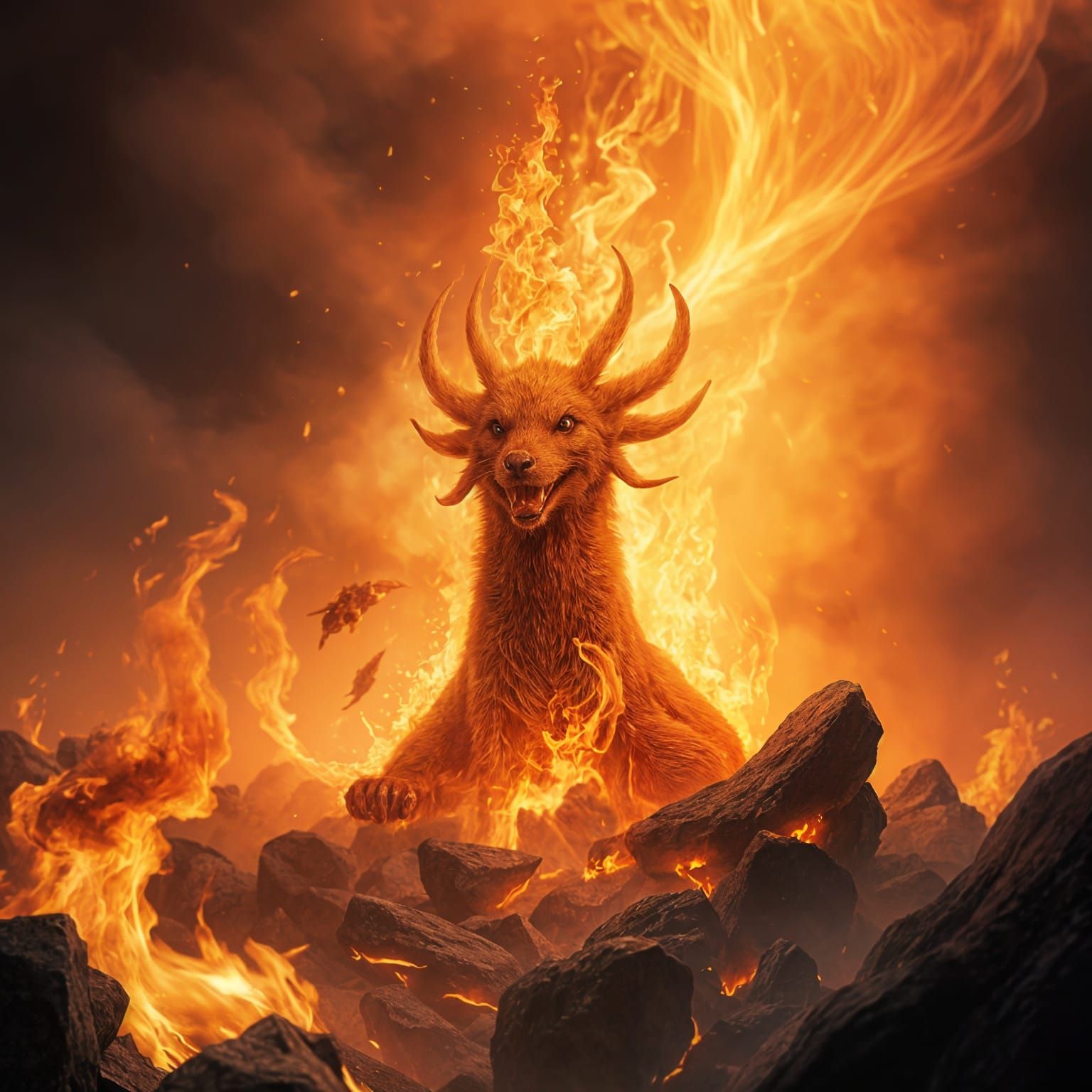 Majestic Firebird Rises from Golden Embers in Whimsical Styl...