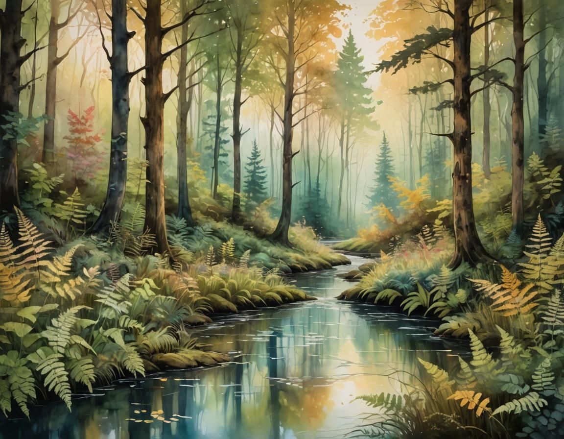 Romantic Woodland Glade in Impressionist Style