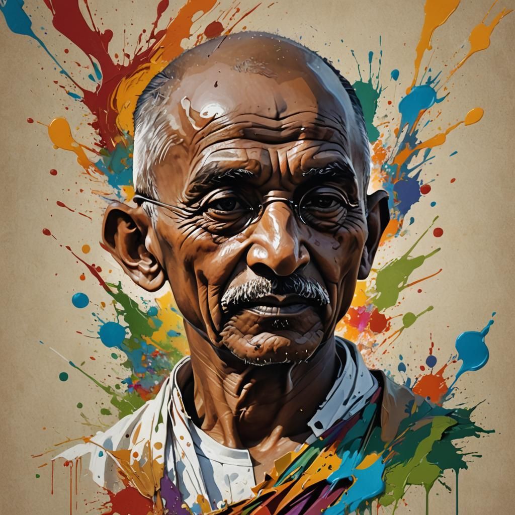 Hyperrealistic Portrait of Gandhi in Splash Art Style