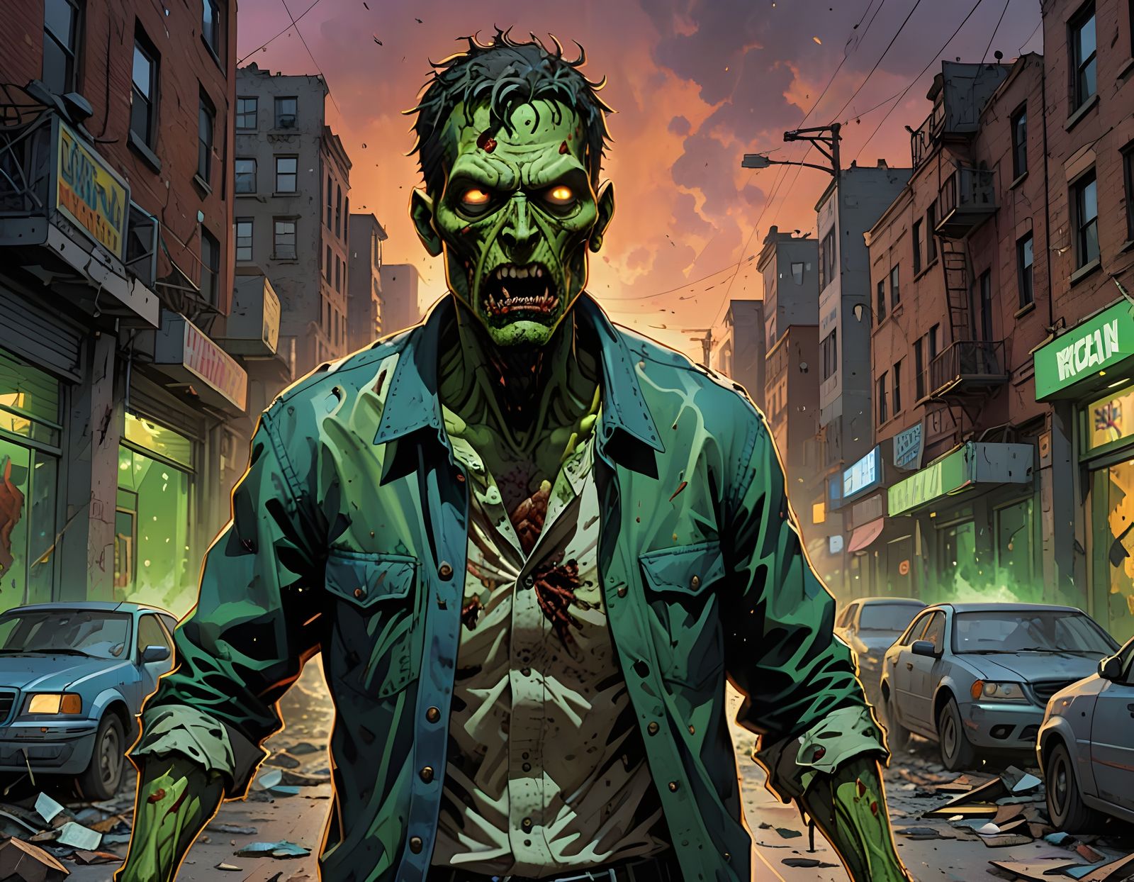 Vibrant Zombie Cartoon in Cartoonish Style