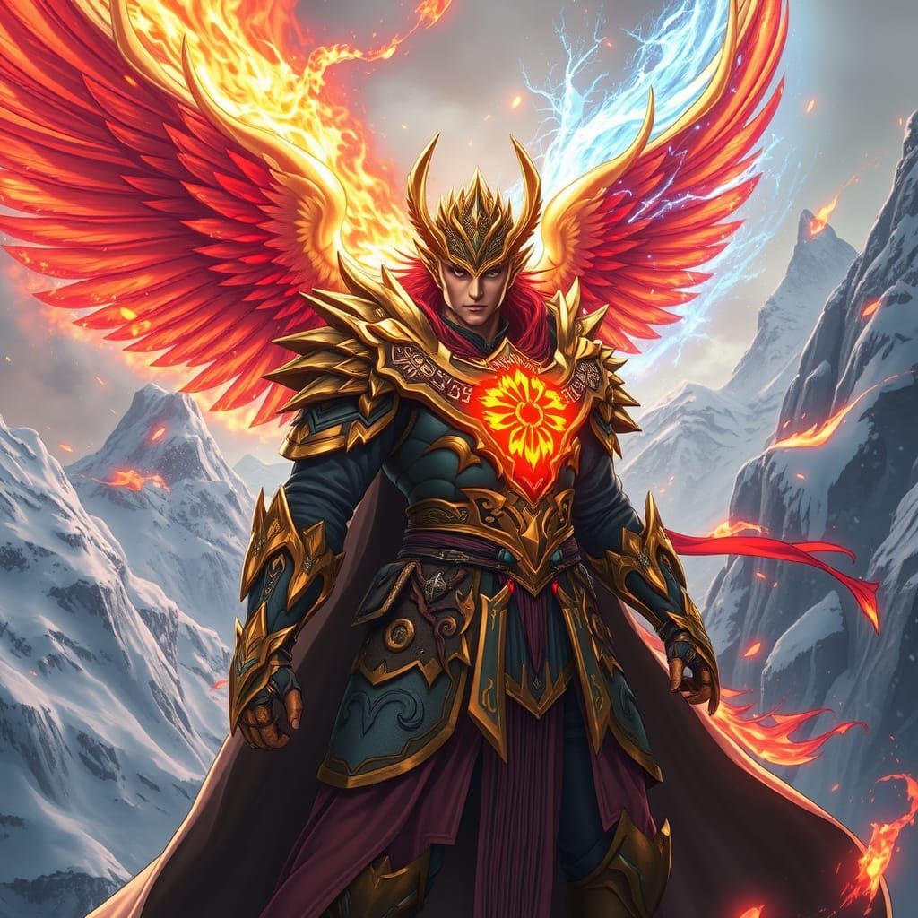 Ikki, Phoenix Saint in Hybrid Armor on Snowy Cliff
