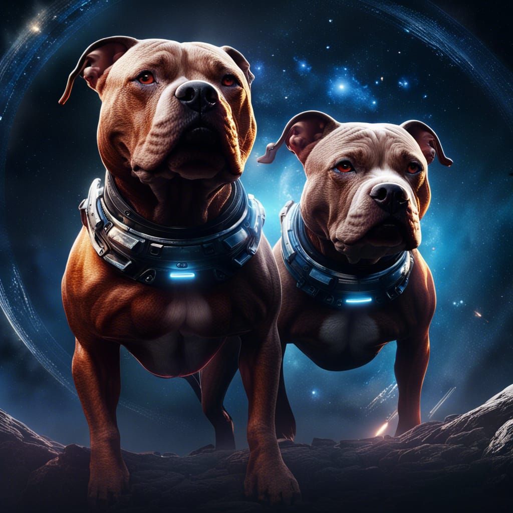Pitbulls Explore the Cosmos in Detailed Digital Art