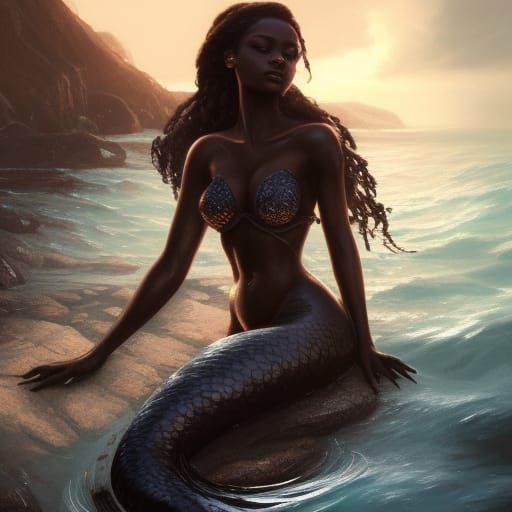 Black Mermaid Princess Fantasy Art in 8K