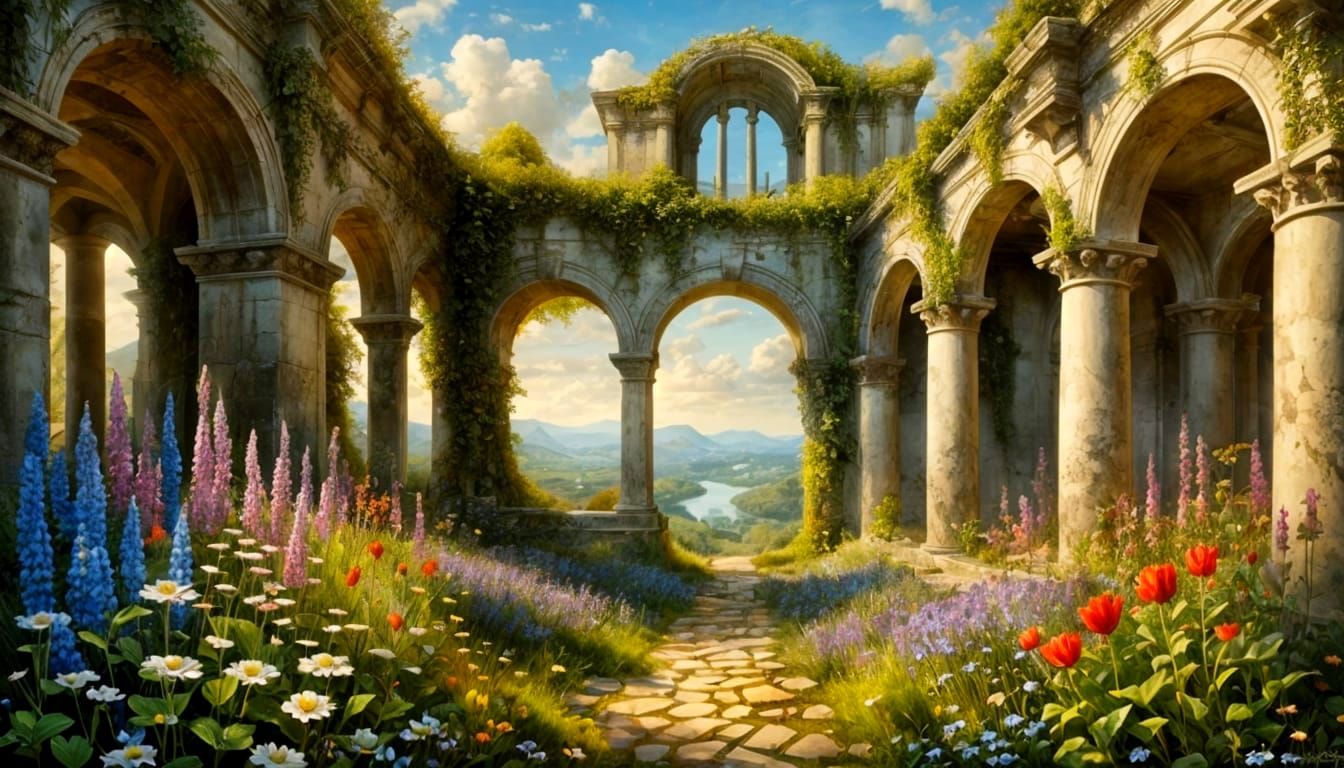 Magical Dystopia: Ruined Portico in Surreal Realm