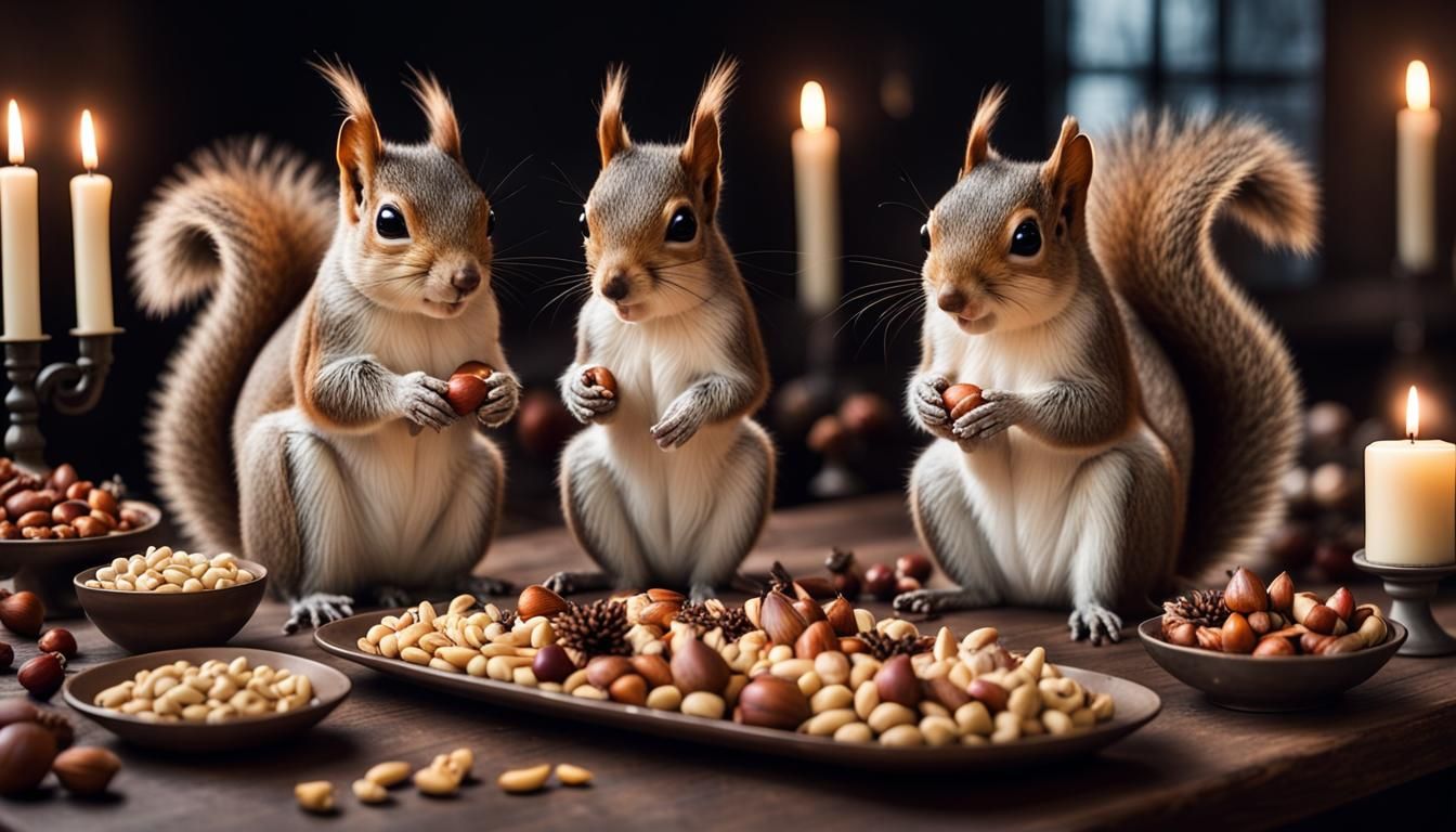 Squirrels' Candlelit Nut Feast