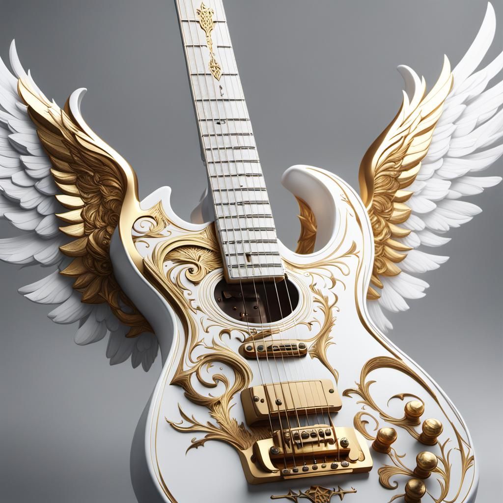 Angelic Seraphim Guitar in Gold and White
