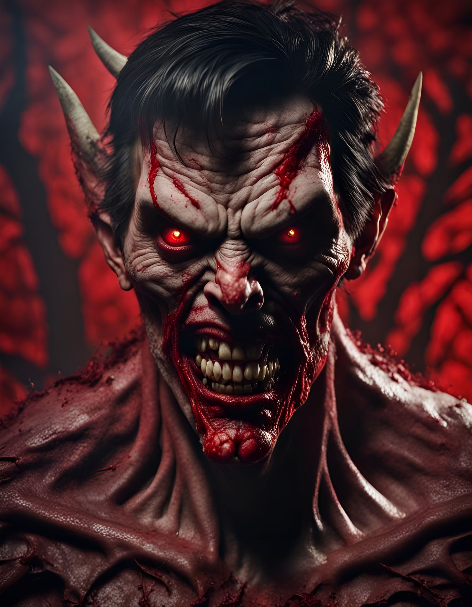 Terrifying Demon Portrait in Photorealistic Style