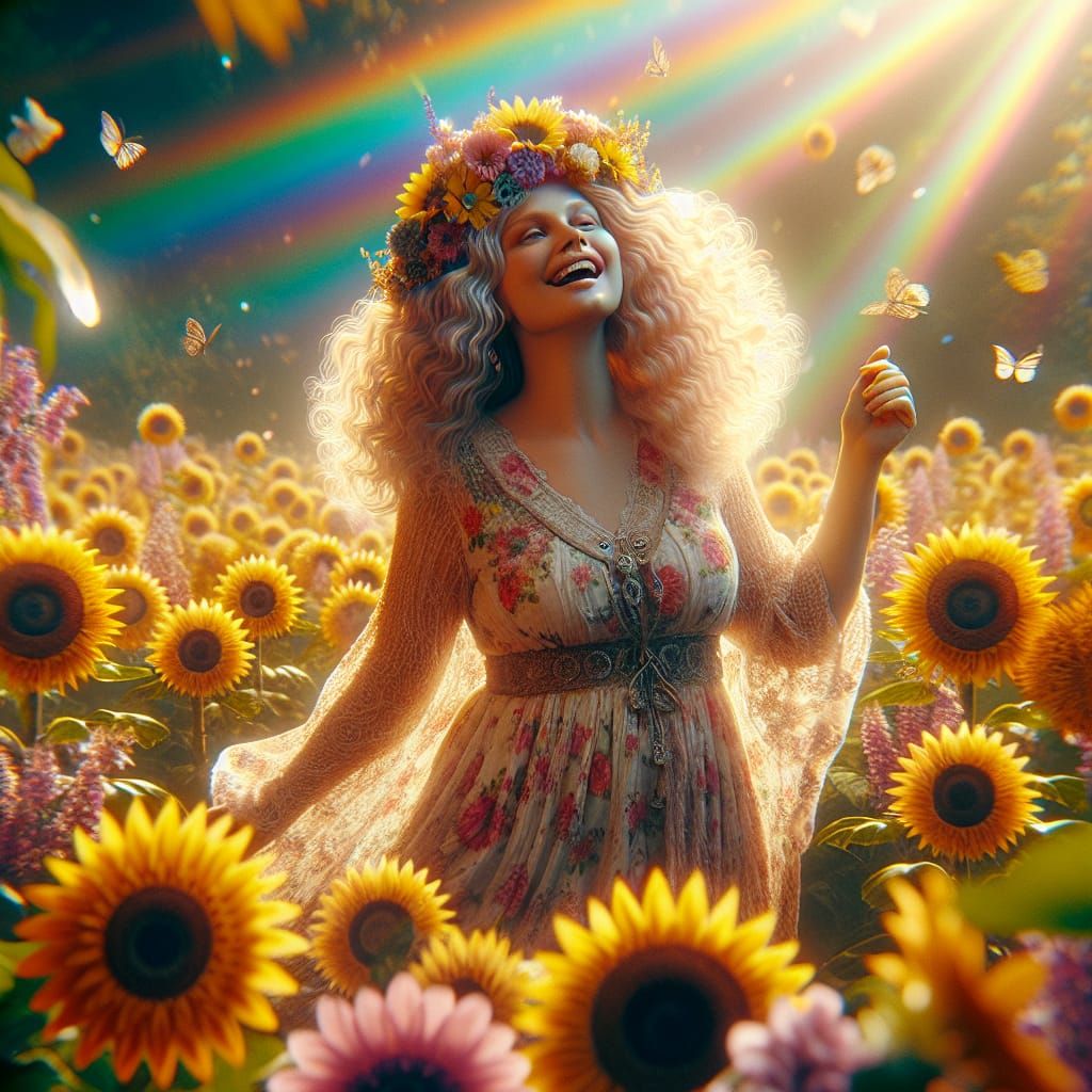 Radiant Woman in Sunflower Field: Photorealistic Style