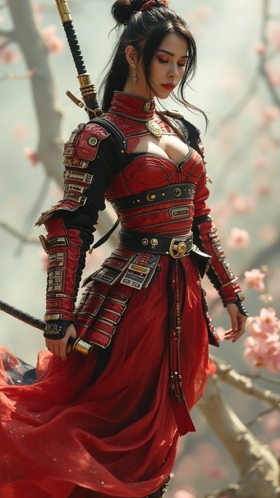 Cyberpunk Gaisha Warrior in Dark Samurai Armor
