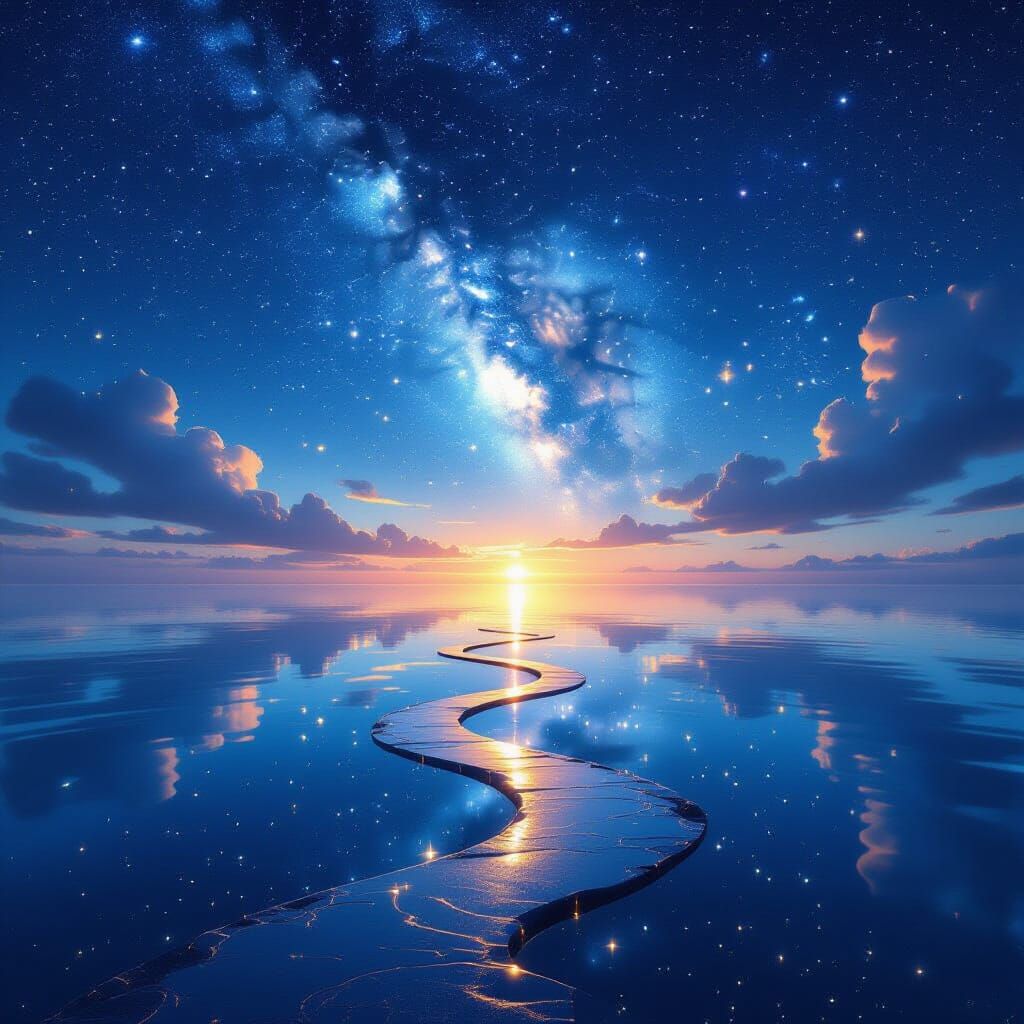 Liquid Glass Sky Over Winding Pathway