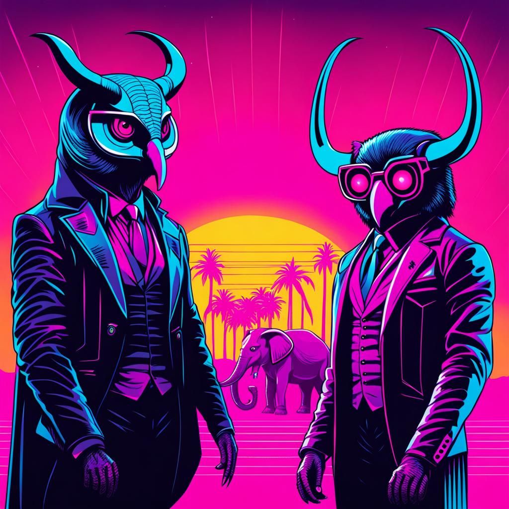 Synthwave Spider-Owl-Elephant Hybrid Creature