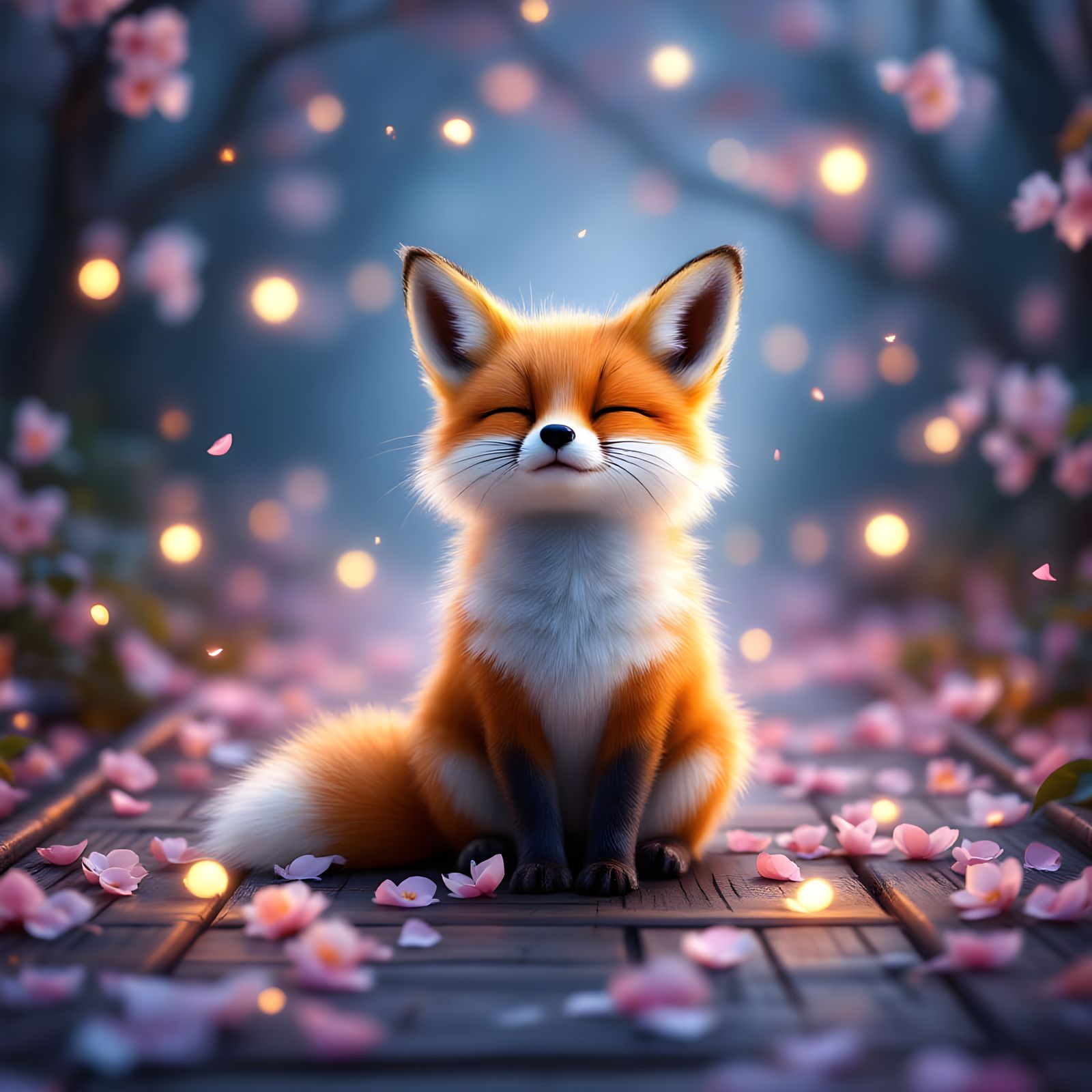 Whimsical Fox in Cherry Blossom Glow