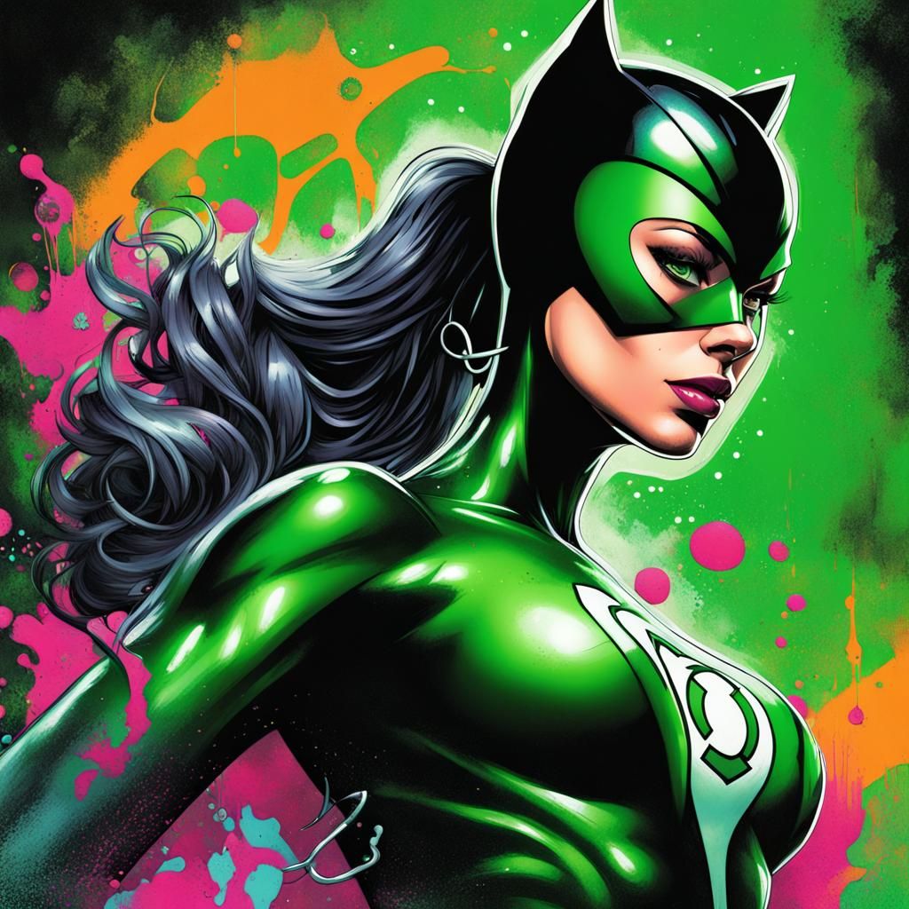Catwoman as Green Lantern in Graffiti Art Style