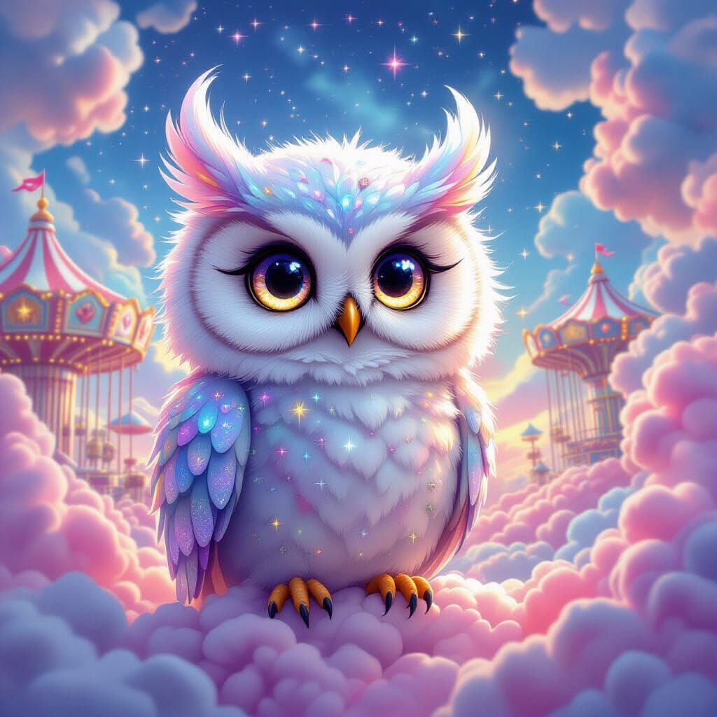 Celestial Carnival: Owl Overseer in Psychedelic Jungle