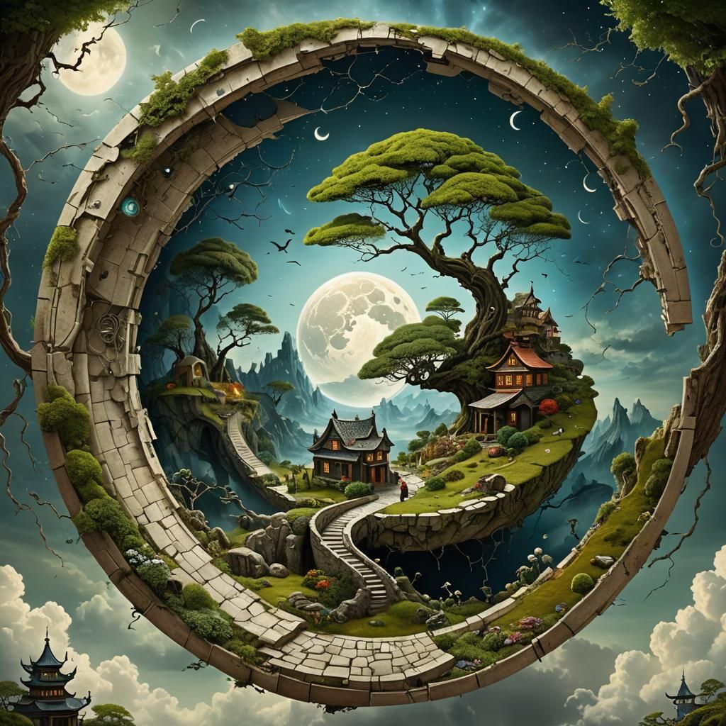 Surreal Stargate Scene with Bonsai and Dream Room