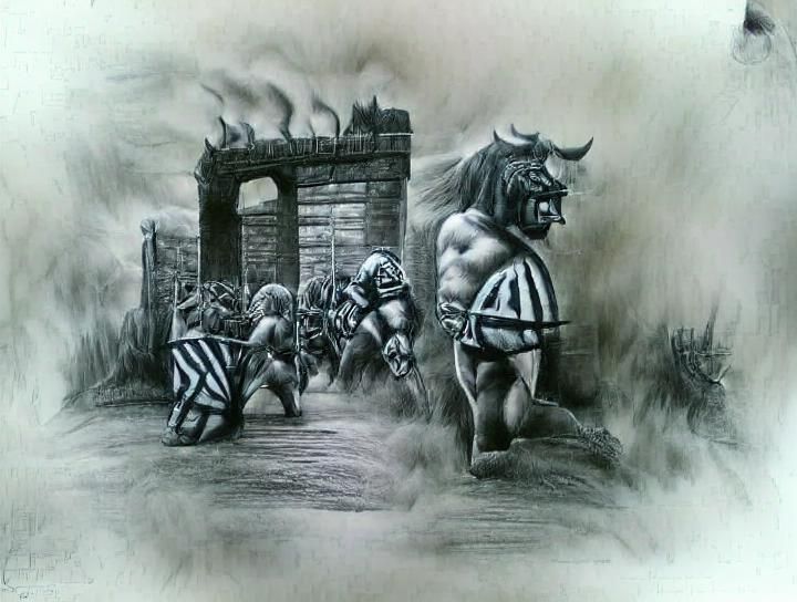 Barbarians at the Gates: A Charcoal Drawing