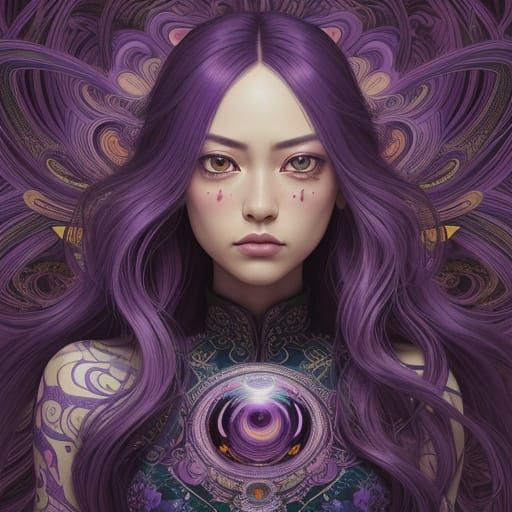Violet Dream Girl in Infinite Optical Art Meadow