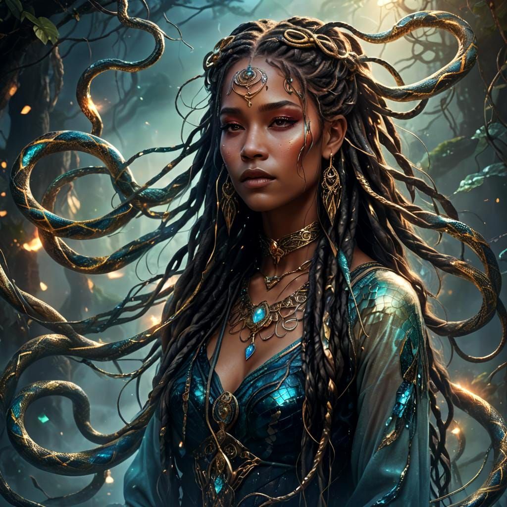 Ethereal Woman with Glittering Braid: Fantasy Art