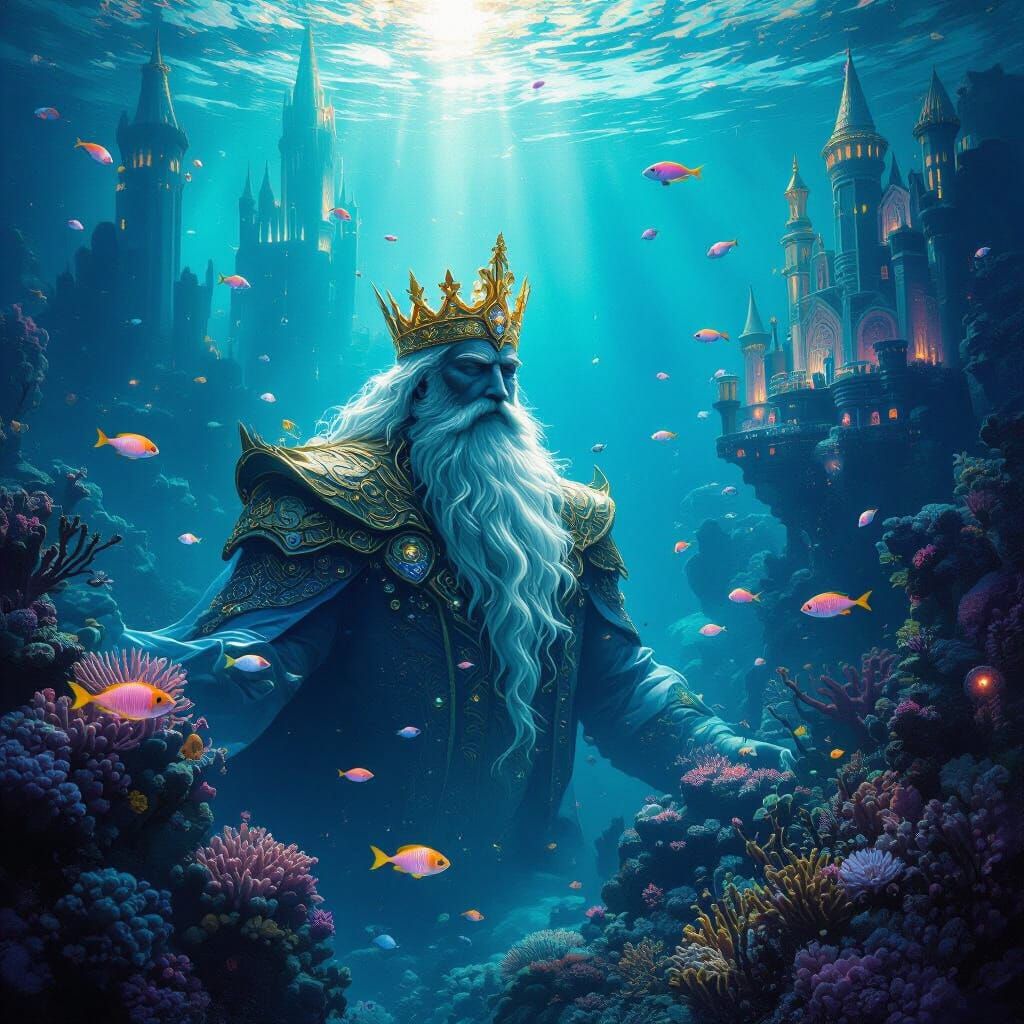 Benevolent Sea King Reigning Over Underwater Kingdom