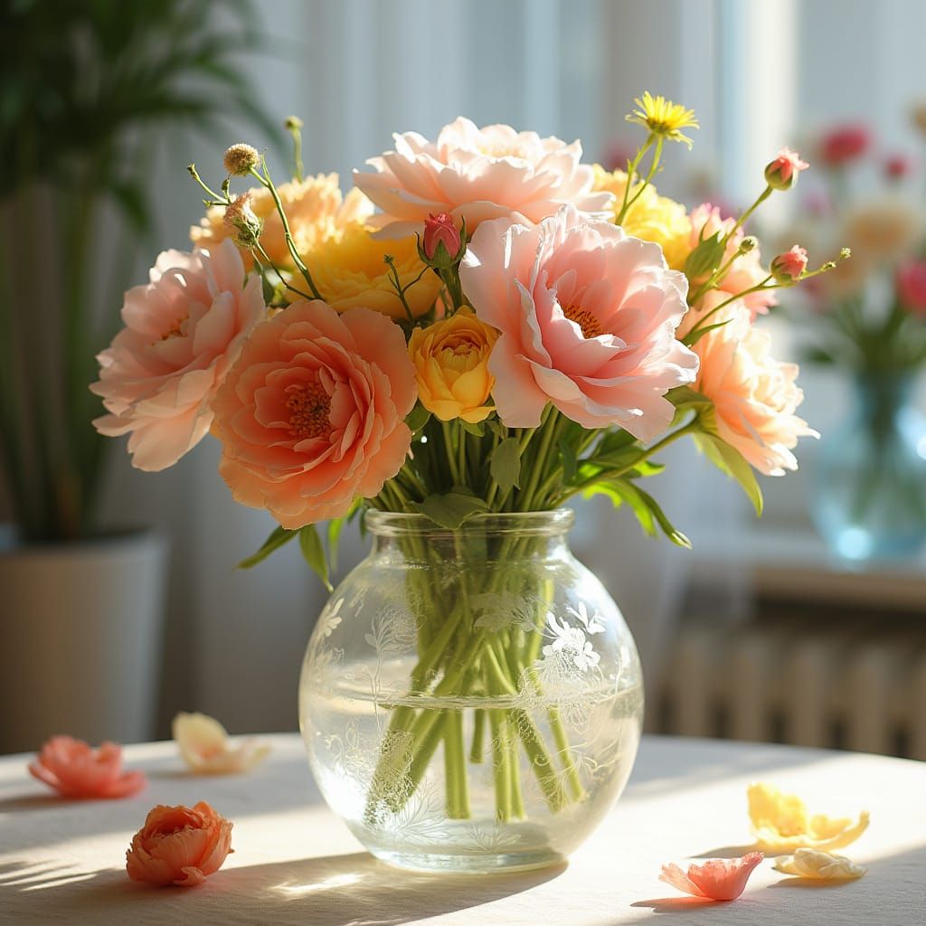 Luxurious Art Nouveau Vase with Vibrant Flowers