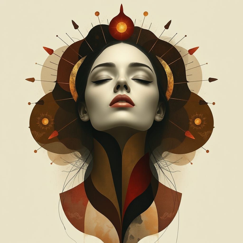 Surreal Portrait of a Mystical Woman in a Cosmic Dreamscape