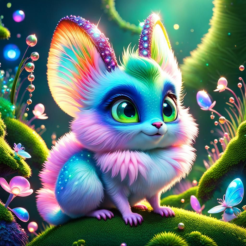 Opal Fur Chinchilla in Teacup, 3D Digital Art