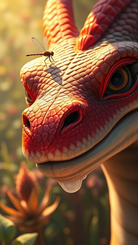 Dragon and Dragonfly in Hyperrealistic Detail