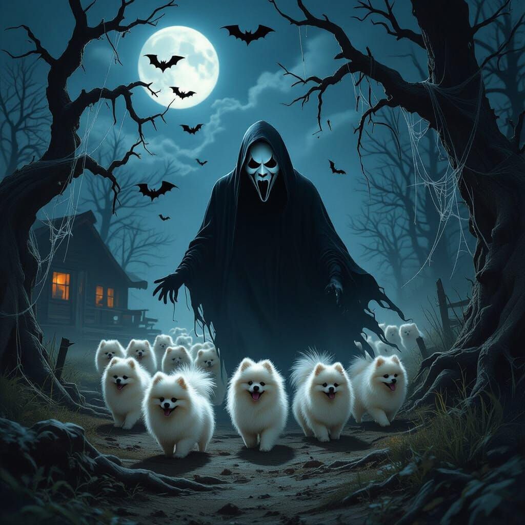 Ghostface and Pomeranians at Creepy Campground
