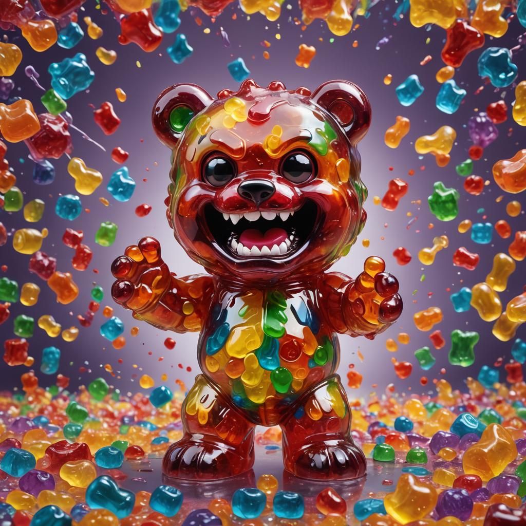 Menacing Gummy Bear Monster in Splash Art Style