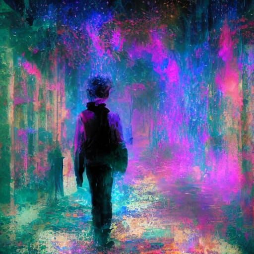 Man's Mind: Abandoned Hallway with Spectral Eyes