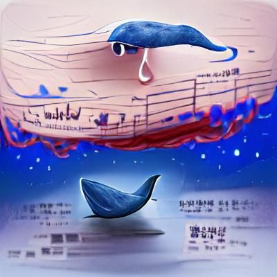 Melancholy Blue Whale Singing a Musical Note