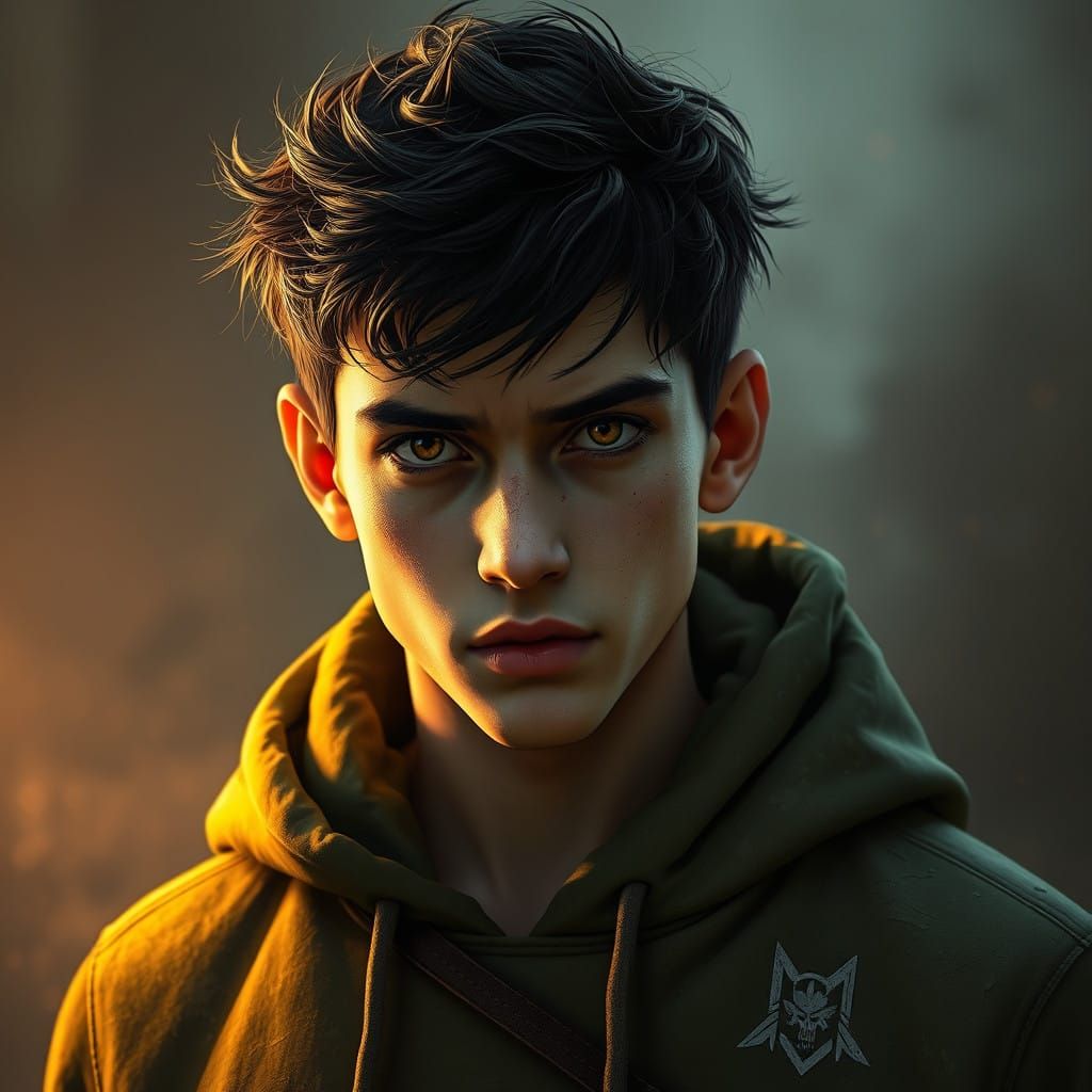 Young Man with Piercing Eyes, Detailed Matte Painting