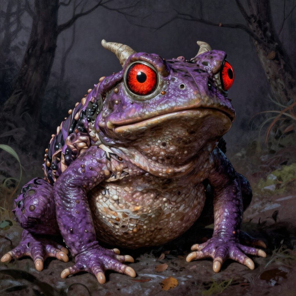Purple Horned Toad with Glowing Red Eyes