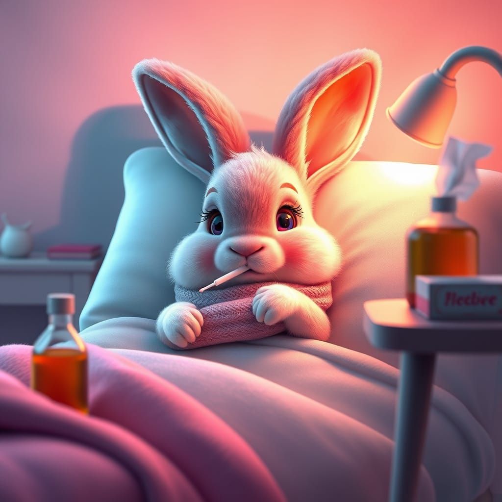 Whimsical Disney-Inspired Rabbit in Cozy Hospital Bed