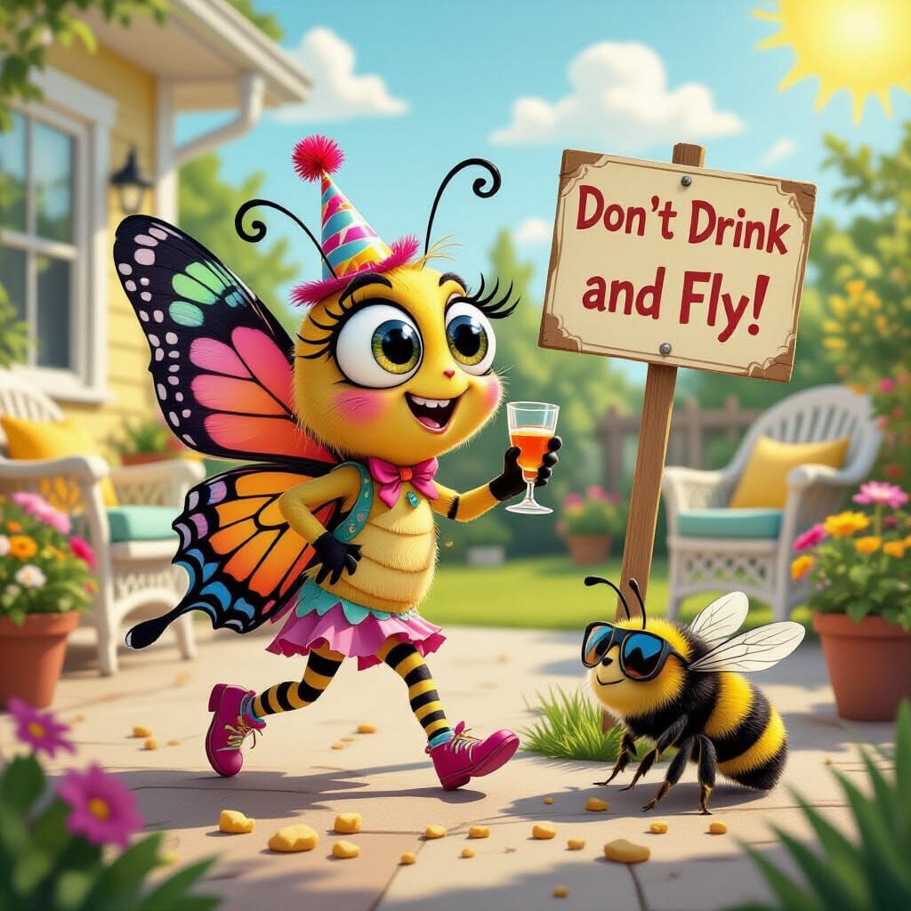 Drunk Butterfly in Pixar-Style 3D Animation