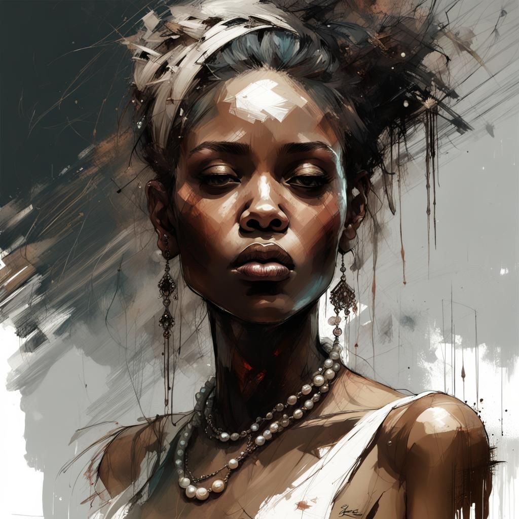 Ebony Girl with Pearl Earrings: Hyperdetailed Digital Art
