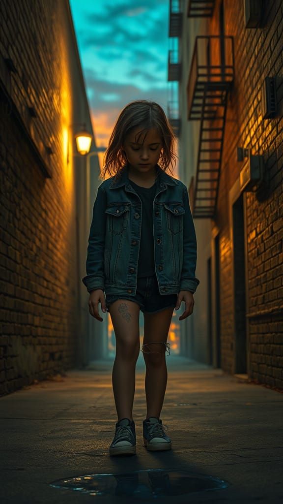 Trapped Runaway Girl in a Desperate Alleyway Scene