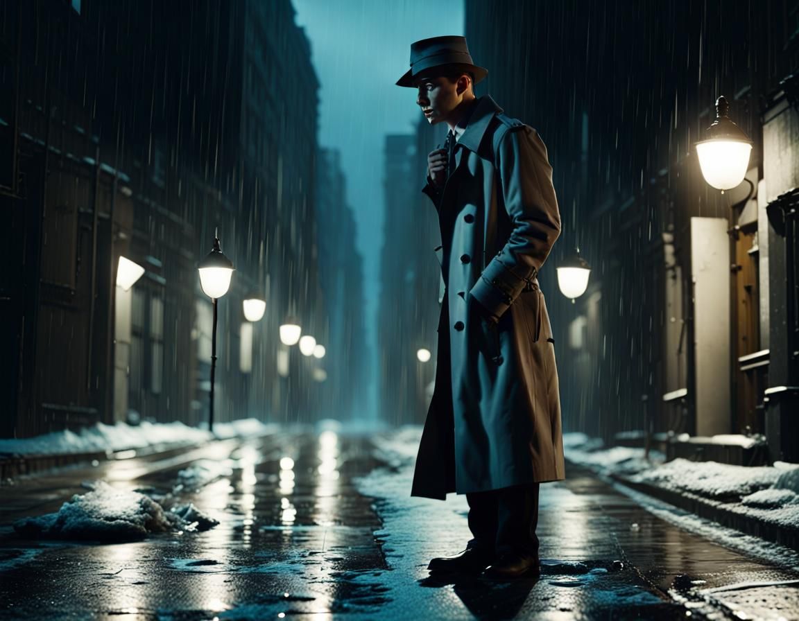 Surreal Film Noir Scene in Split Screen