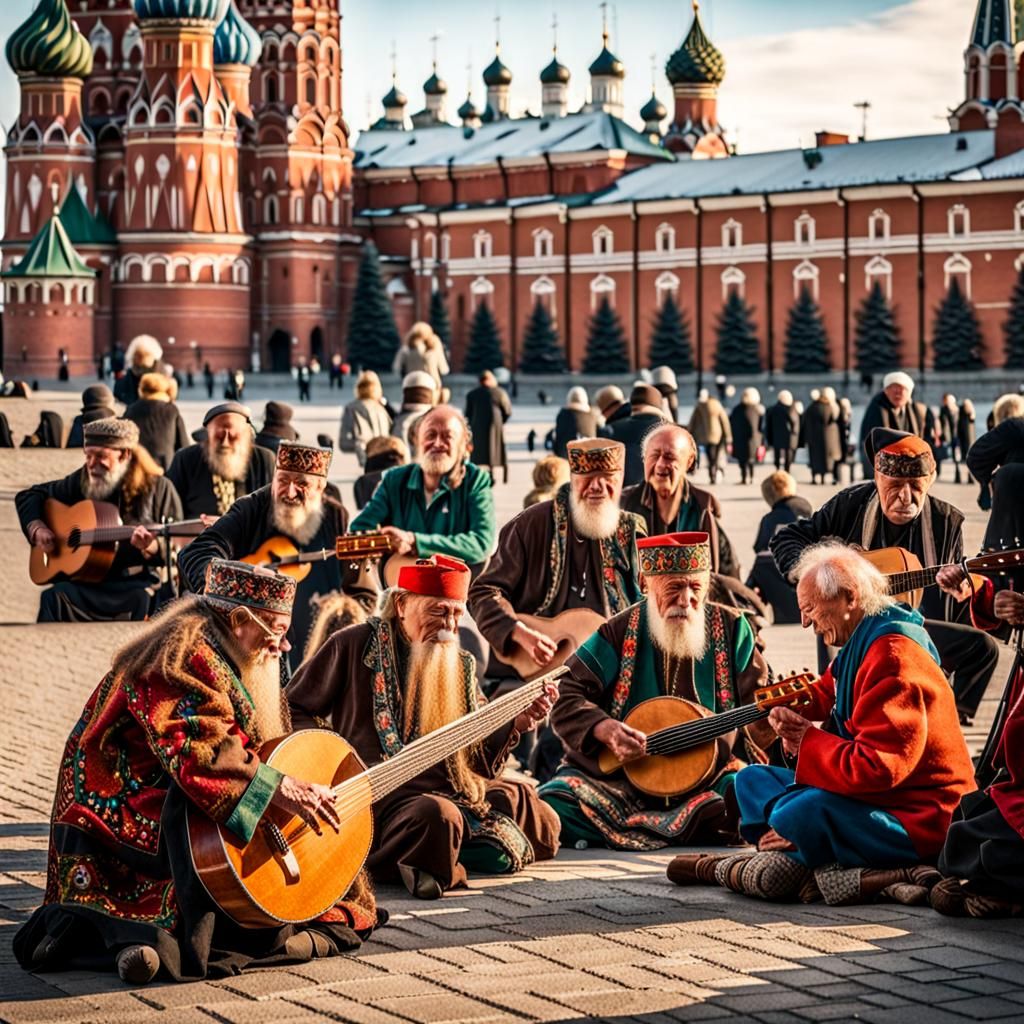 Russian Hippies Play Balalaikas