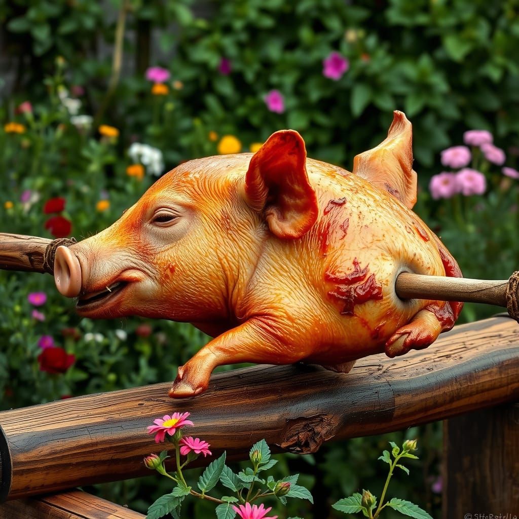 Rustic French Countryside Roasted Pig Scene