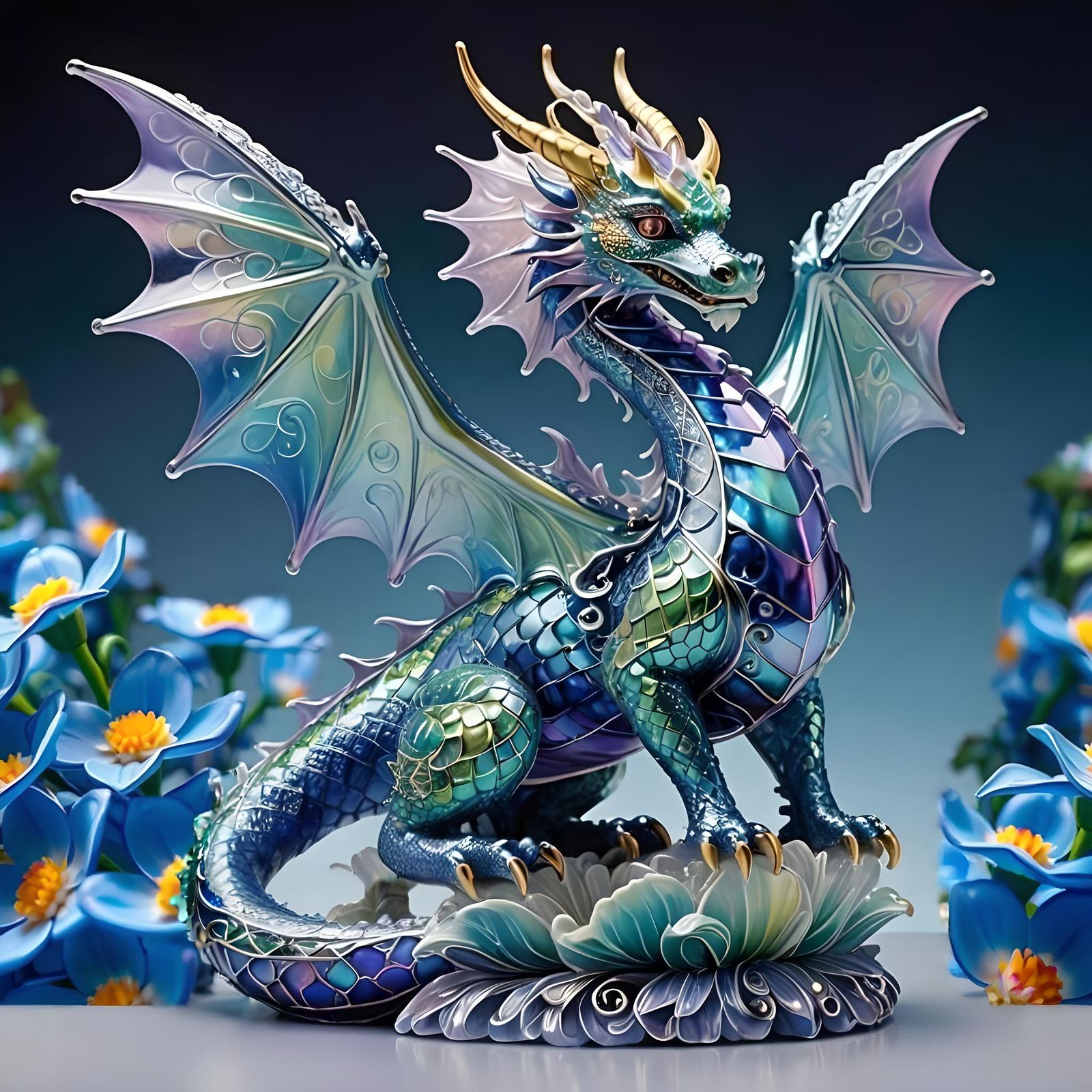Enameled Filigree Glass Dragon Figurine in Vivid Colors