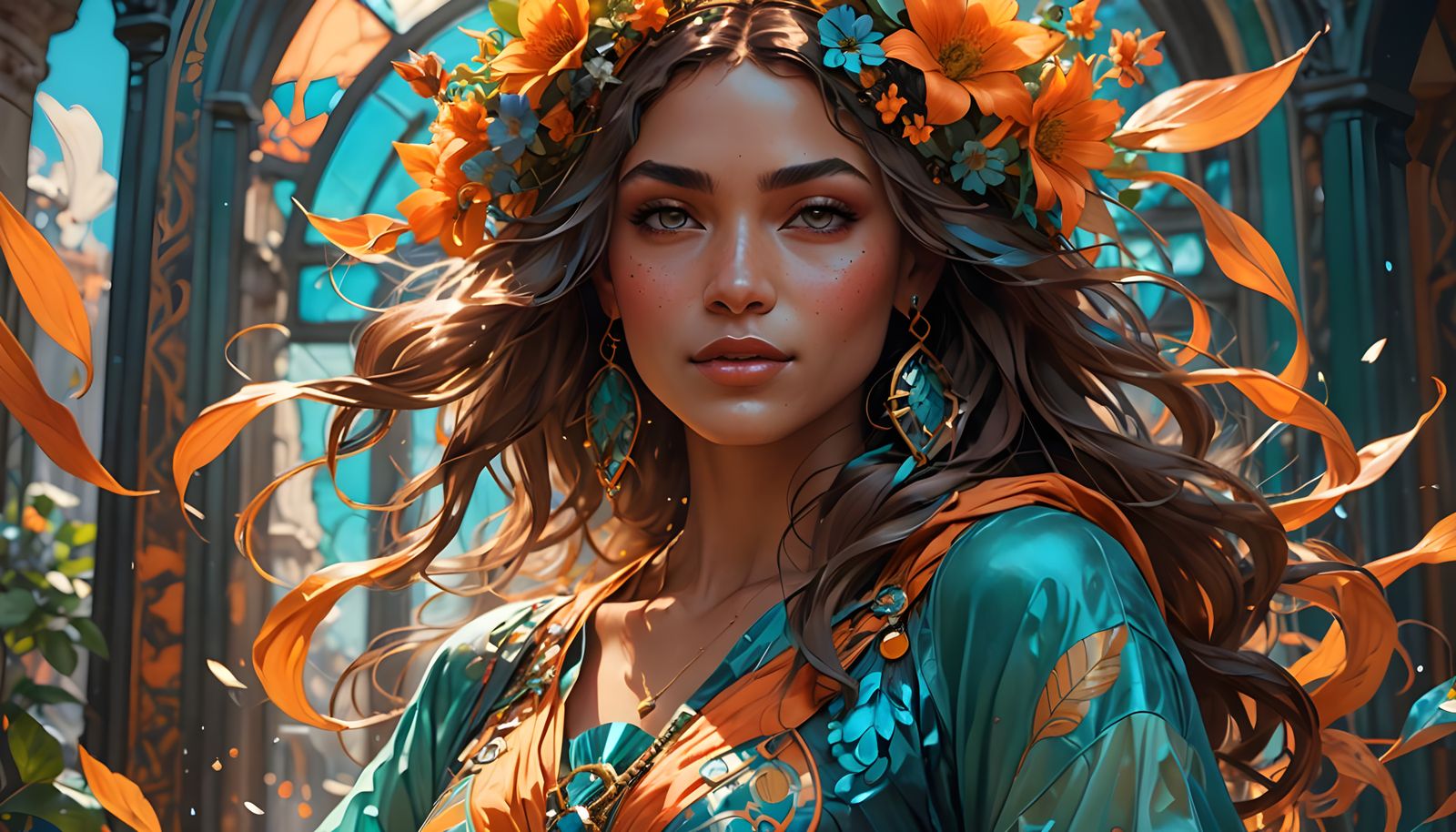 Vibrant Summer Goddess in Triadic Colors